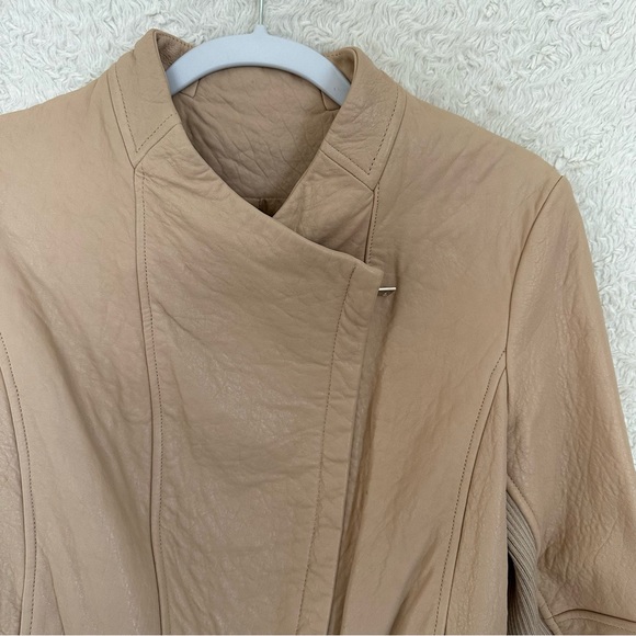 Vince Lamb Leather Asymmetrical Biker Moto Zip Ribbed Jacket (Medium) - Picture 5 of 15